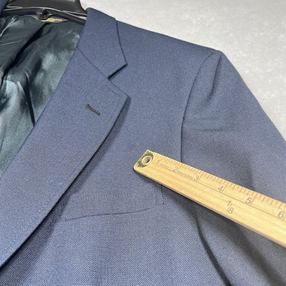 Palm Beach Blazer Mens Size 46 Solid Navy Blue Two Gold Buttons Wool Blend - Picture 9 of 14